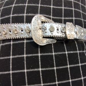 Silver Embellished Belt Rhinestones Western Shiny Sparkle S/M